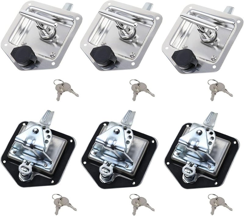 Ycsmyyds 6 Pcs Stainless Steel Car Trailer Door Latch Rv Door Tool Box Lock with Gasket T-Handle Latch with Keys 304 Stainless Steel Highly Polished - Image 1
